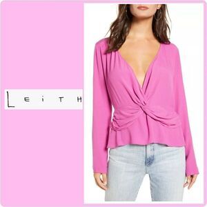 Leith knot peplum deep V surplice blouse sz M, NWT